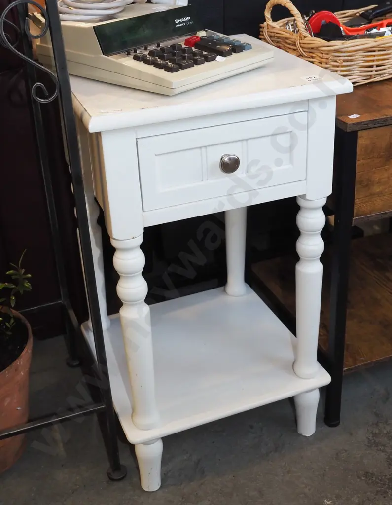 mdf painted turned leg 2 tier bedside table - paint needs attention Image 1++