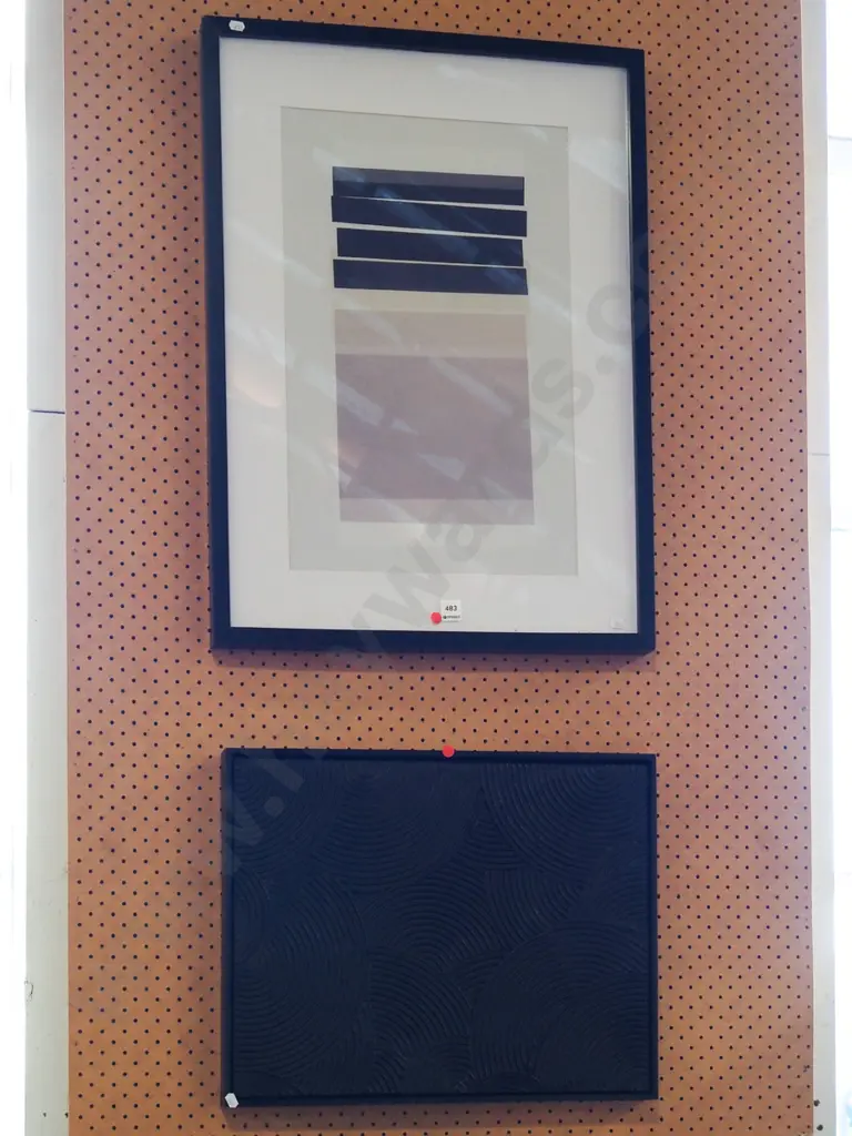 2x abstract artworks - framed print, mixed media on canvas - red dots Image 1++