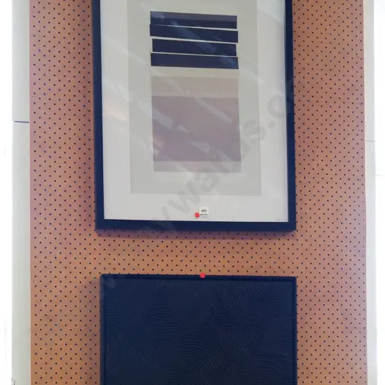2x abstract artworks - framed print, mixed media on canvas - red dots