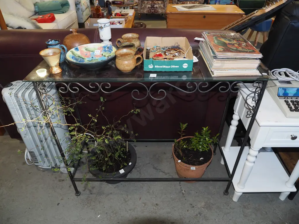 wrought metal based glass top table H840 W1000 D380 Image 1++