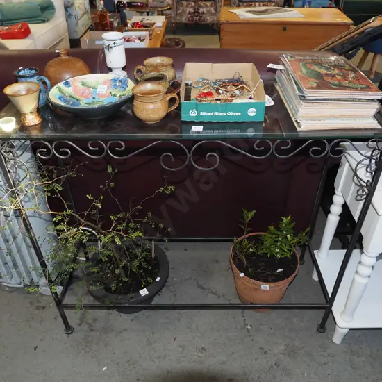 wrought metal based glass top table H840 W1000 D380
