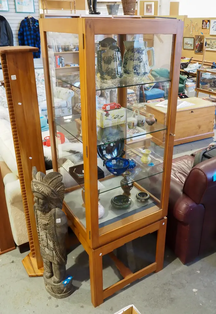 hand made rimu and glass rectangular display cabinet on matching stand H180 W600 D600 Image 1++