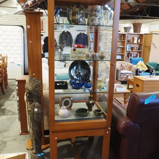 hand made rimu and glass rectangular display cabinet on matching stand H180 W600 D600