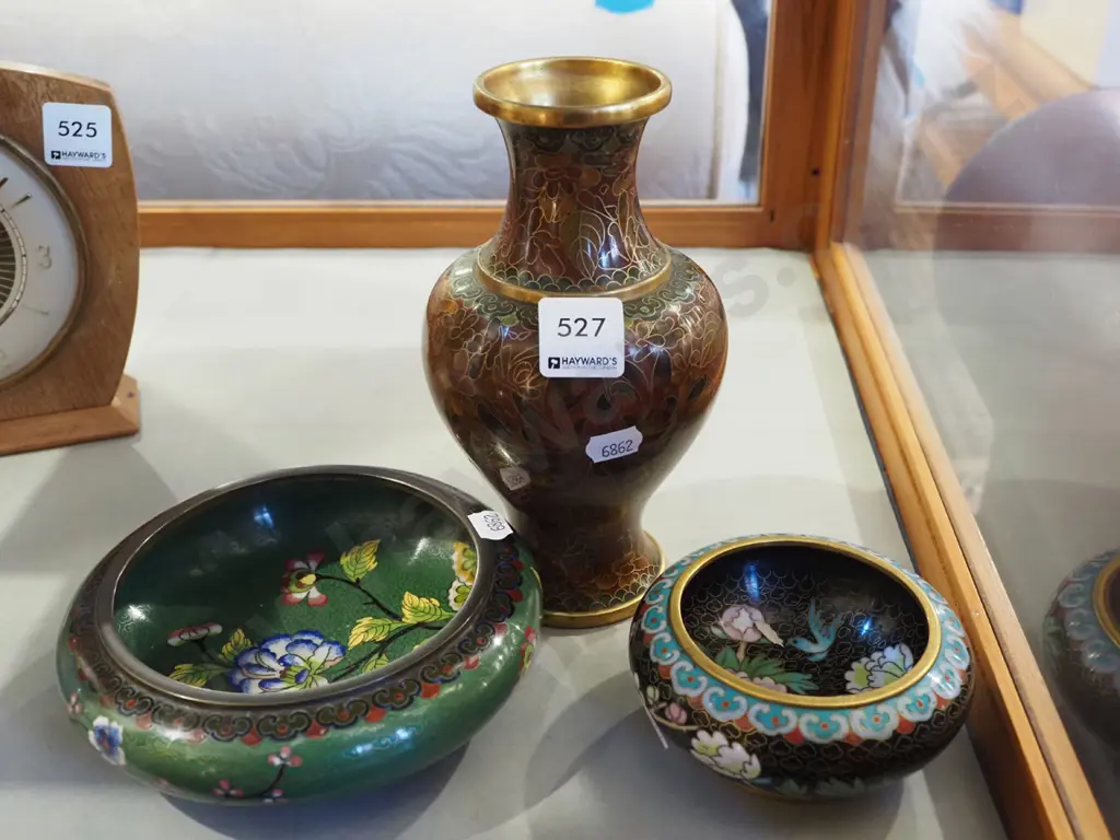 2x cloisonne bowls, vase H190 Image 1++