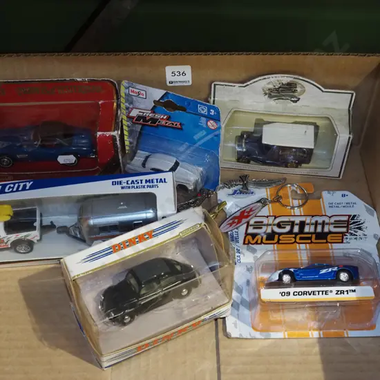 box; toy vehicles, key rings