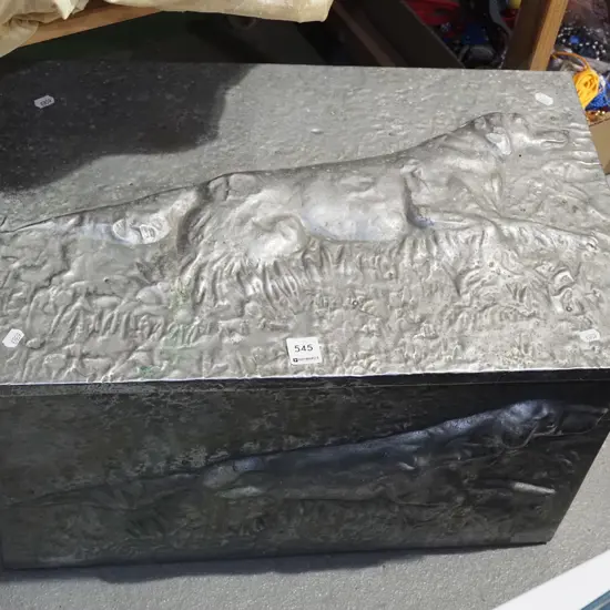 beaten metal hunting dog themed wood box