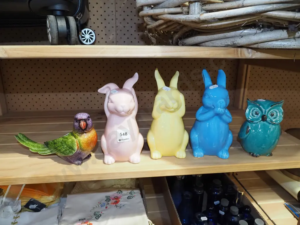 animal figurines; bird, bunnies, owl H190 Image 1++