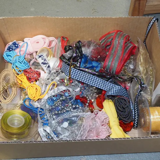 box; ribbons, beads etc