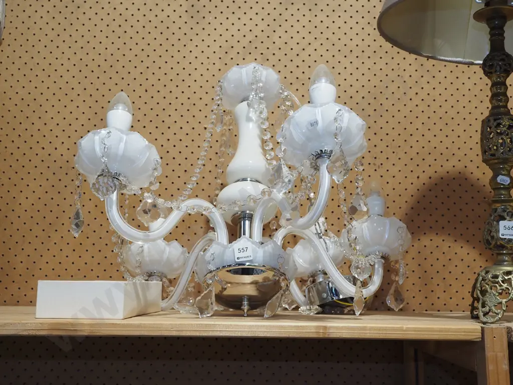 4 bulb glass and chrome chandelier Image 1++