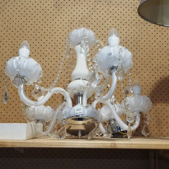 4 bulb glass and chrome chandelier