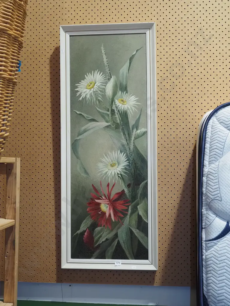 framed oil - flowers - some crazing to paint Image 1++