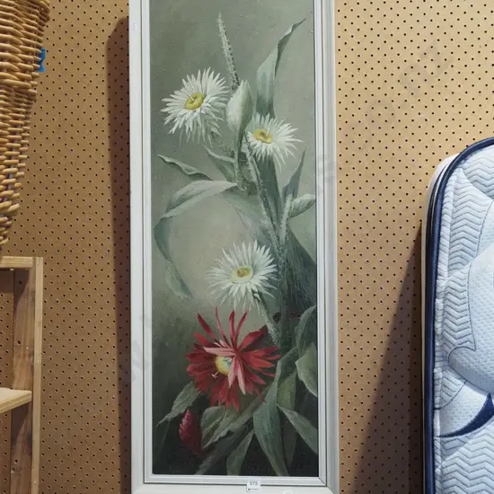 framed oil - flowers - some crazing to paint
