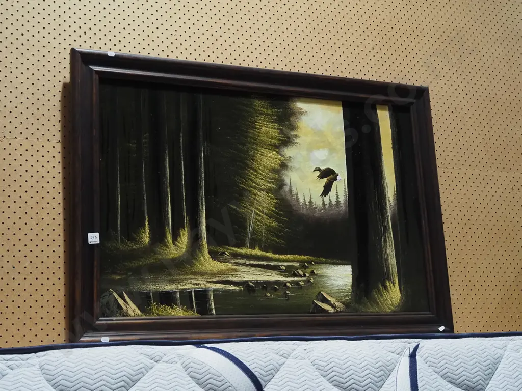 oil on velvet - duck landing in stream Image 1++