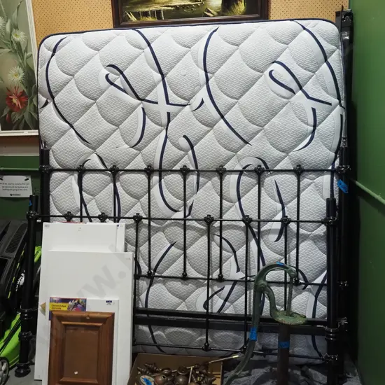 Sleepyhead Balance Cheviot Medium super king mattress with cast metal and brass bed ends and slat base