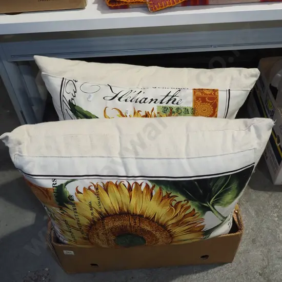2x large sunflower decorated cushions