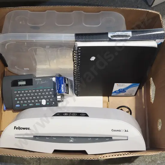 box; plastic container, visual diary, laminator etc