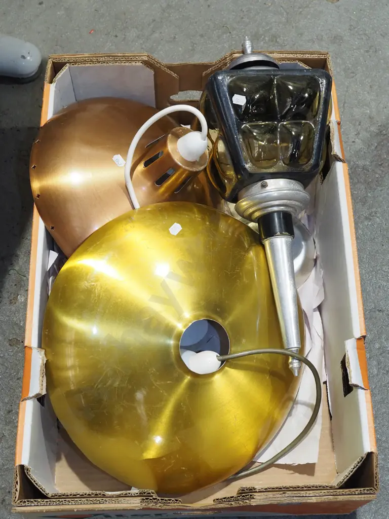 2x spun aluminium  ceiling light fittings and a carriage lantern style outdoor light Image 1++