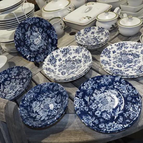 Churchill Queens blue and white plates and bowls