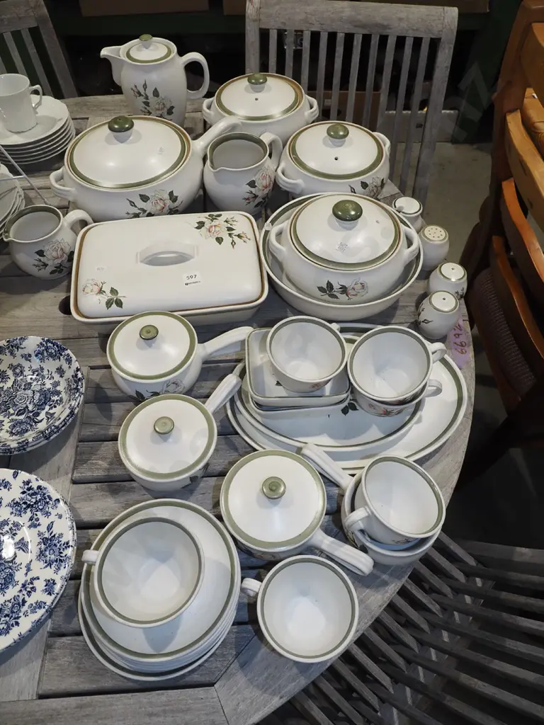 Denby rose patterned cups, plates, baking dishes, casseroles etc Image 1++