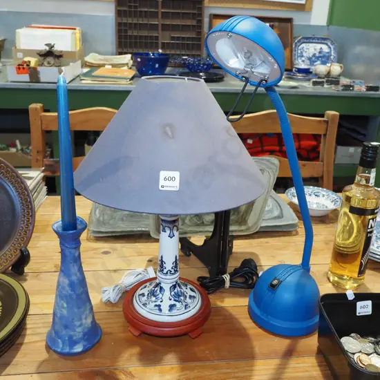 halogen desk lamp, table lamp base, candlestick and candle
