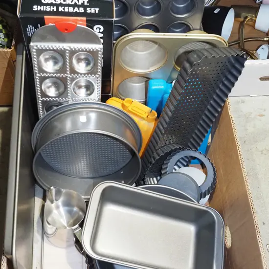 box; cake tins, baking trays, ice packs etc