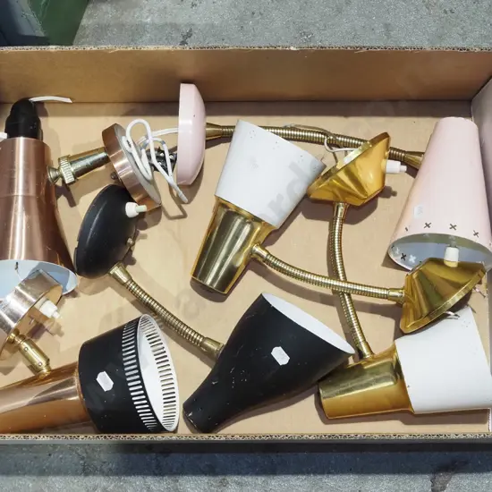 box; mid century bedside lights x6