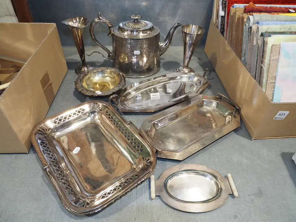 assorted plated ware; teapots, basket, trays etc Image 1++