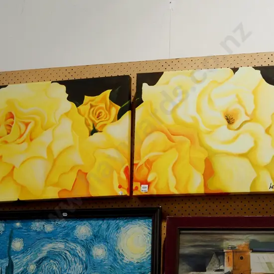 acrylic on canvas - diptych - yellow roses