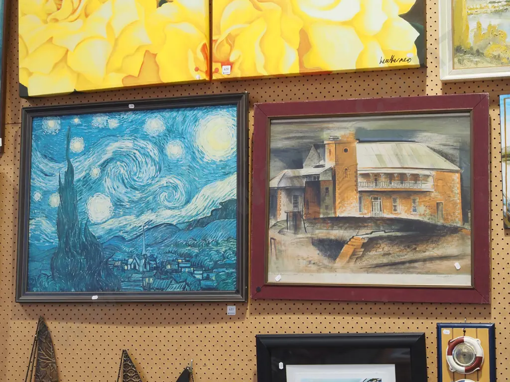 framed van gogh print, framed  ltd edition print -school - framed needs attention - black dots Image 1++