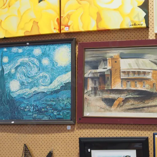framed van gogh print, framed  ltd edition print -school - framed needs attention - black dots