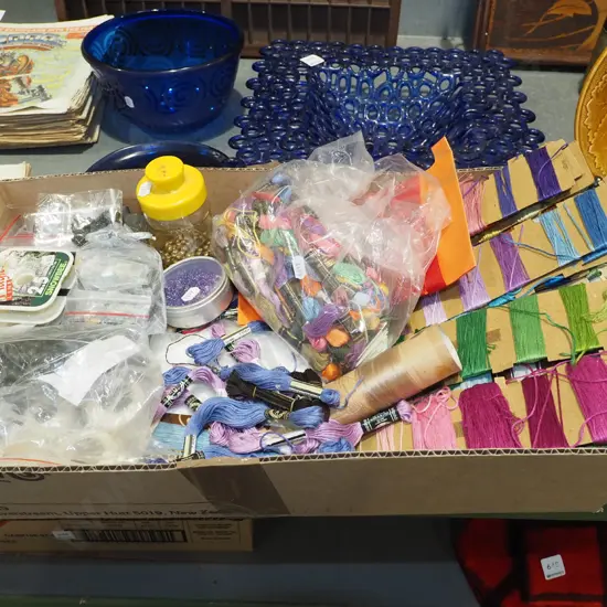 box; sewing threads, beads etc