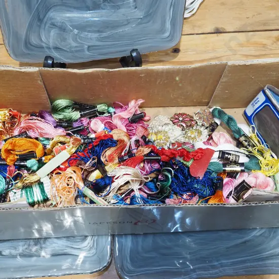 box of tapestry threads
