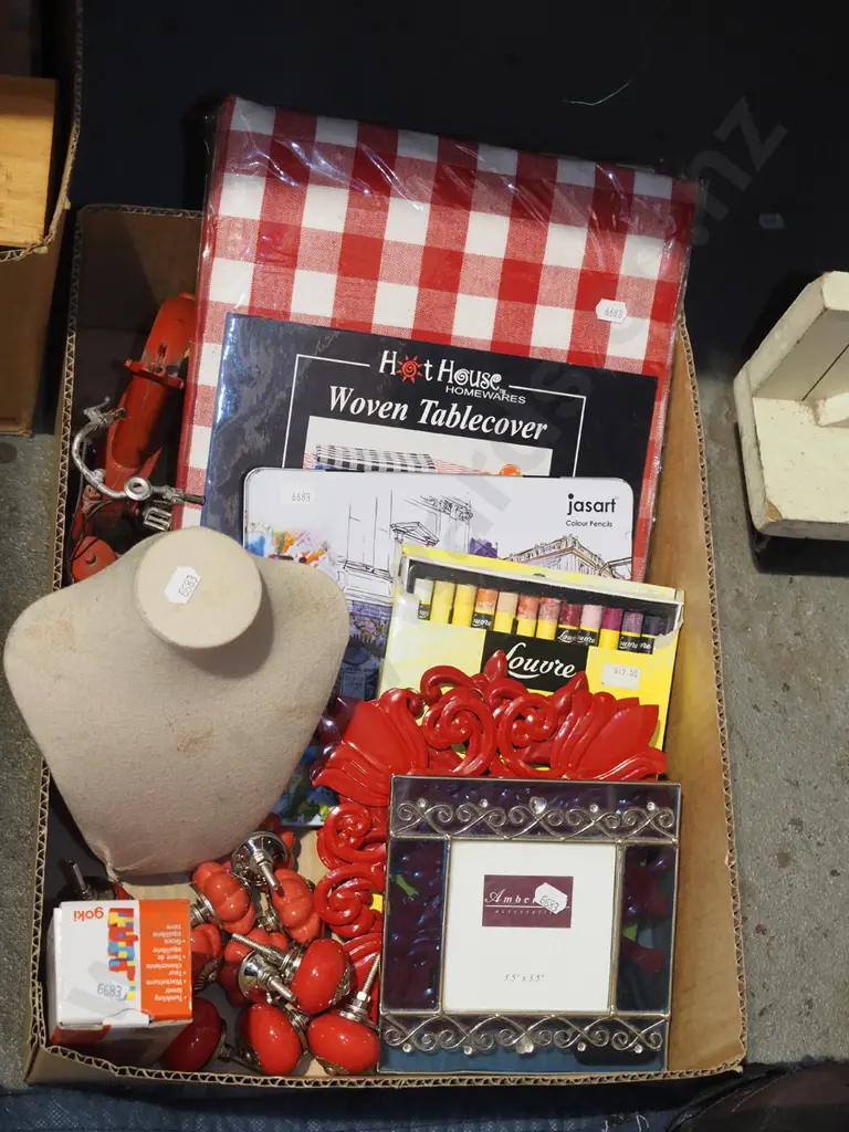 box; oil pastels, threads,  ceramic handles etc Image 1++