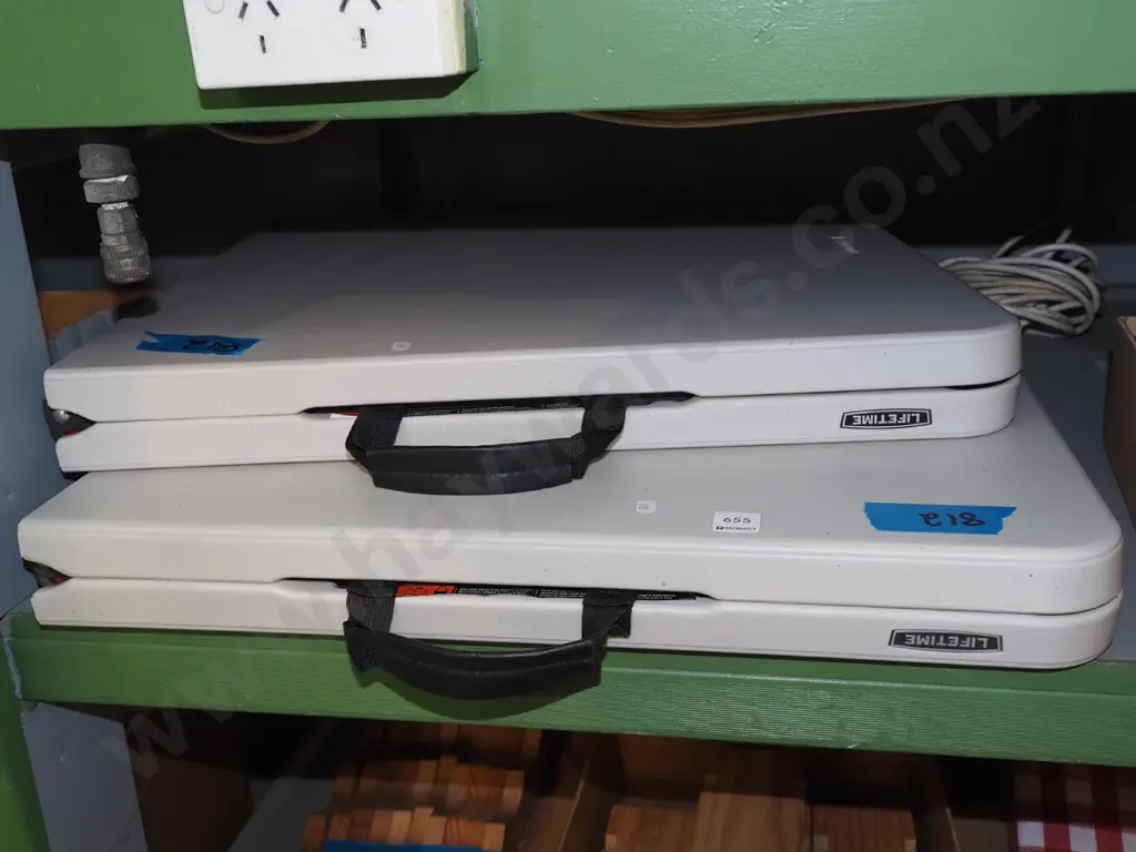 2x small fold in half Life Time trestle tables Image 1++