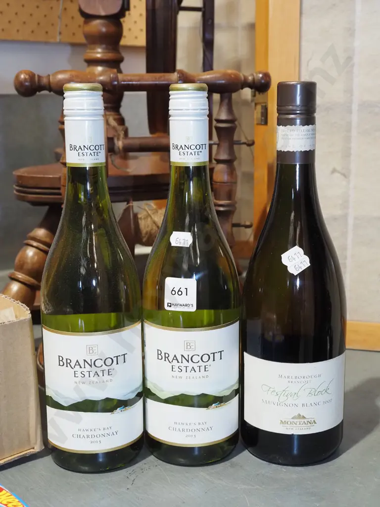 2x bottles of Brancott Estate chardonnay 2013, bottle of Marlborough Brancott Festival Block sauvignon blanc 2007 Image 1++