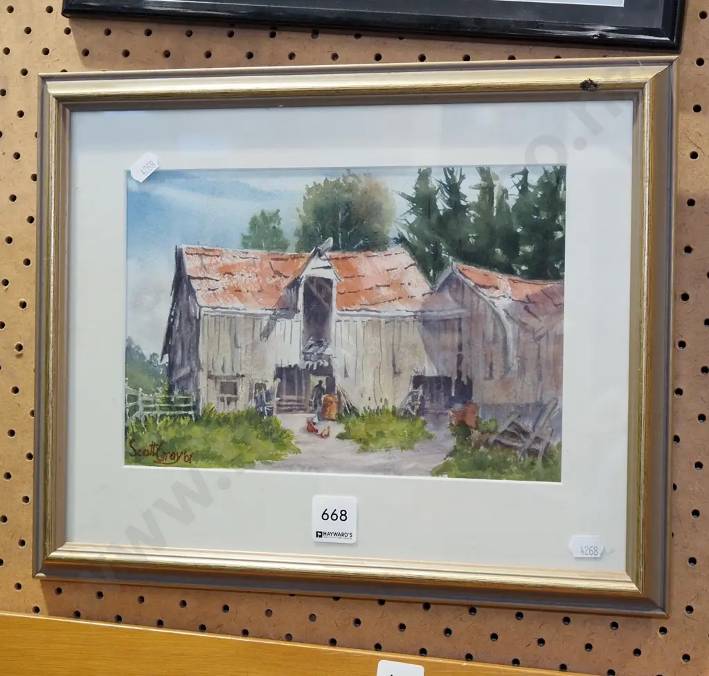 framed watercolour - farm buildings Image 1++