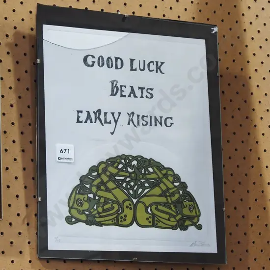 framed Manu Ltd edition print - good luck meets early rising - broken glass
