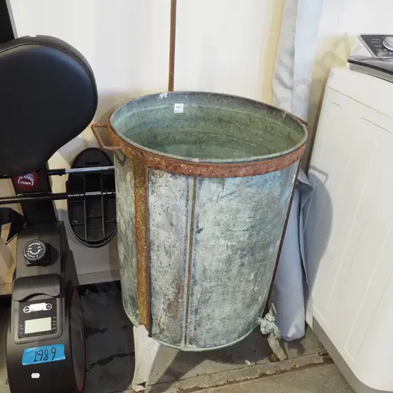 vintage copper on stand with tap - some corrosion Overall H800