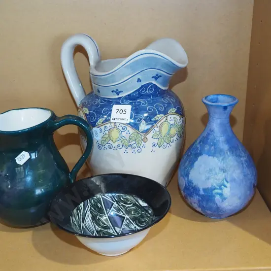 2x jugs, vase, pottery bowl