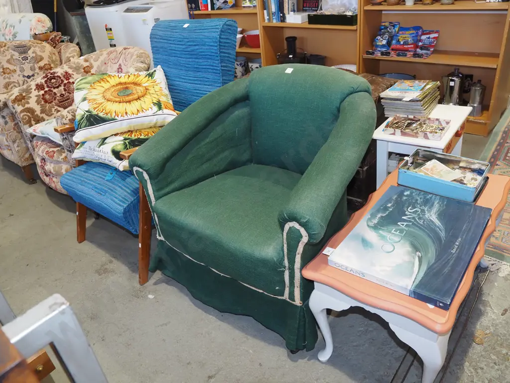 green upholstered tub chair Image 1++