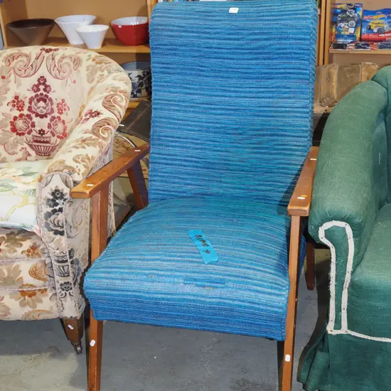 mid century blue armchair - repair to upholstery
