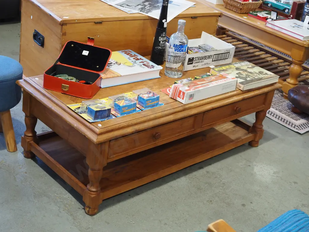 hardwood 2 drawer coffee table H400 W1200 D600 Image 1++