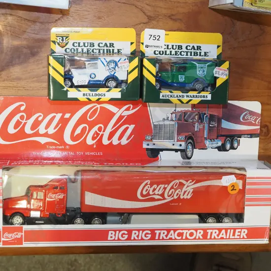 3 boxed die-cast model vehicles - 2 Australian Rugby League collector vehicles and a Coca Cola big rig