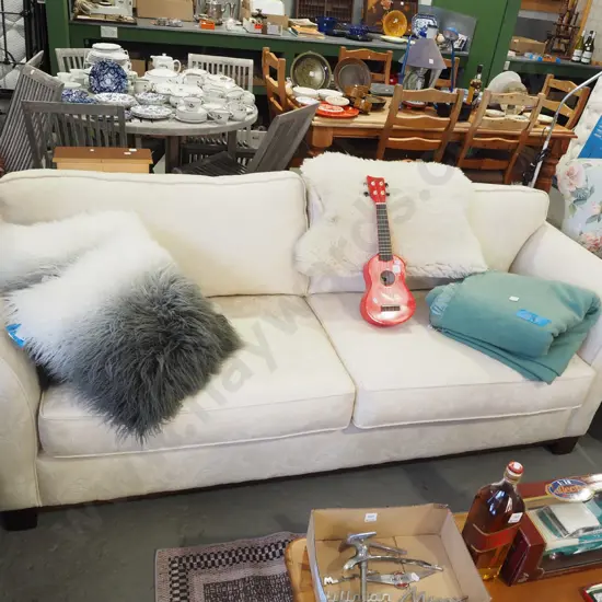 cream upholstery floral rolled arm 3 seater settee