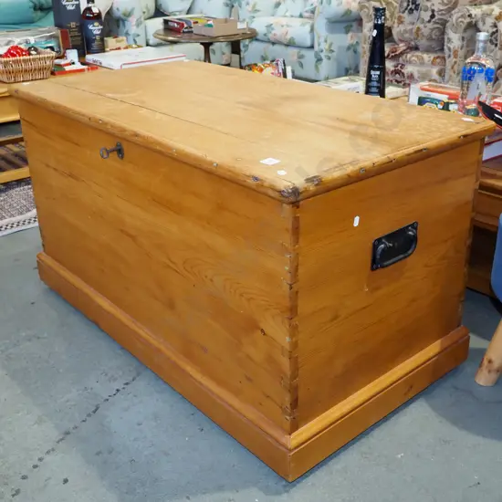 baltic pine woodworker's chest - cracks to top - key in office H590 W1050 D550