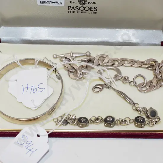 2x silver bracelets & bangle
