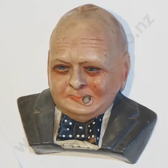 composite Winston Churchill wall hanging, (cracks & damage)
