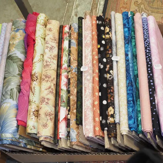 box of fabric pieces
