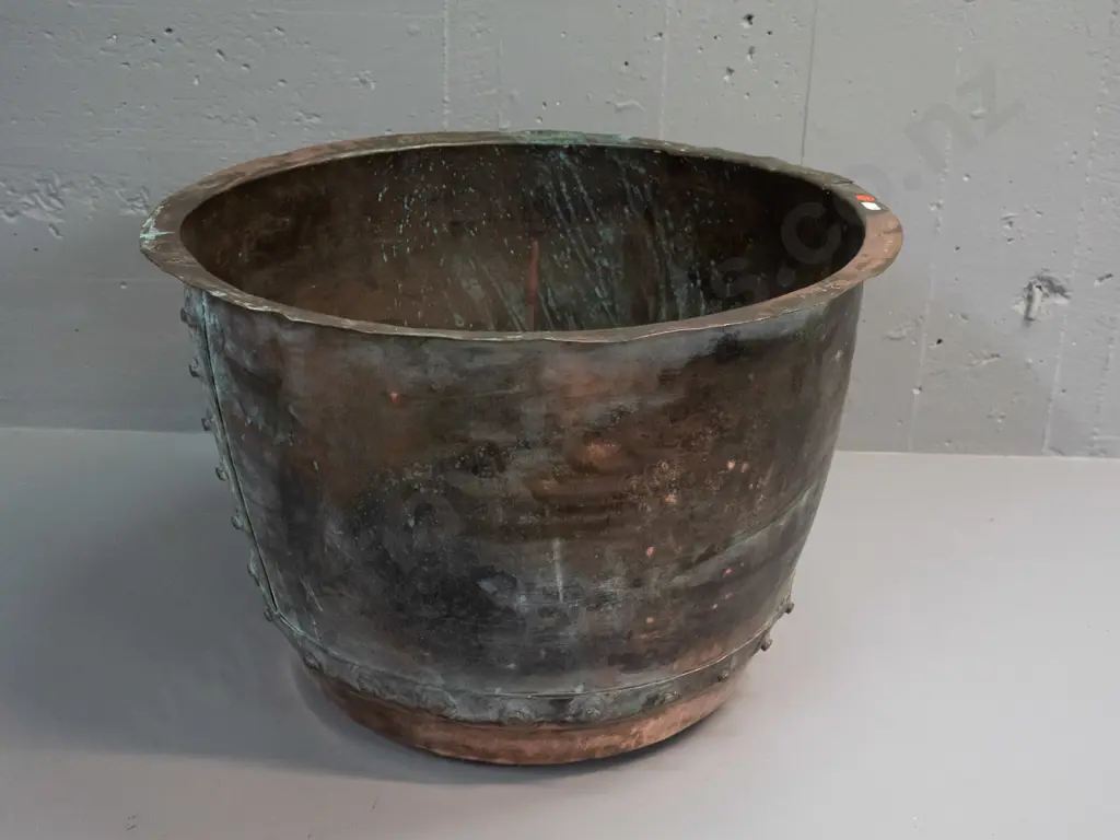 1880s riveted copper, marked NZR Hindon, "12 Gallon" & "17" - dents and discolouration H-380 D-560 at top Image 1++