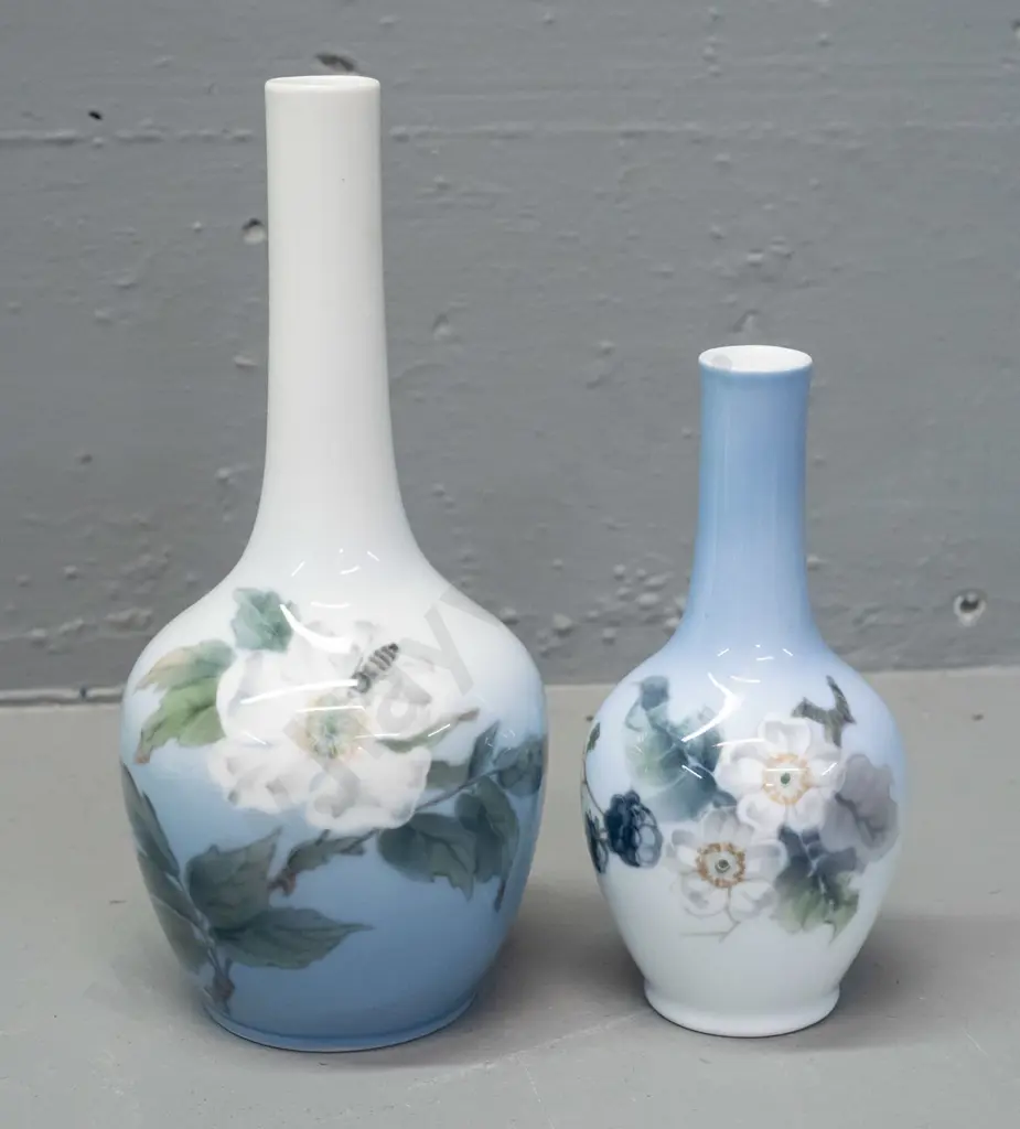 2 Royal Copenhagen bottle vases - larger has floral and bee design H-200 Image 1++